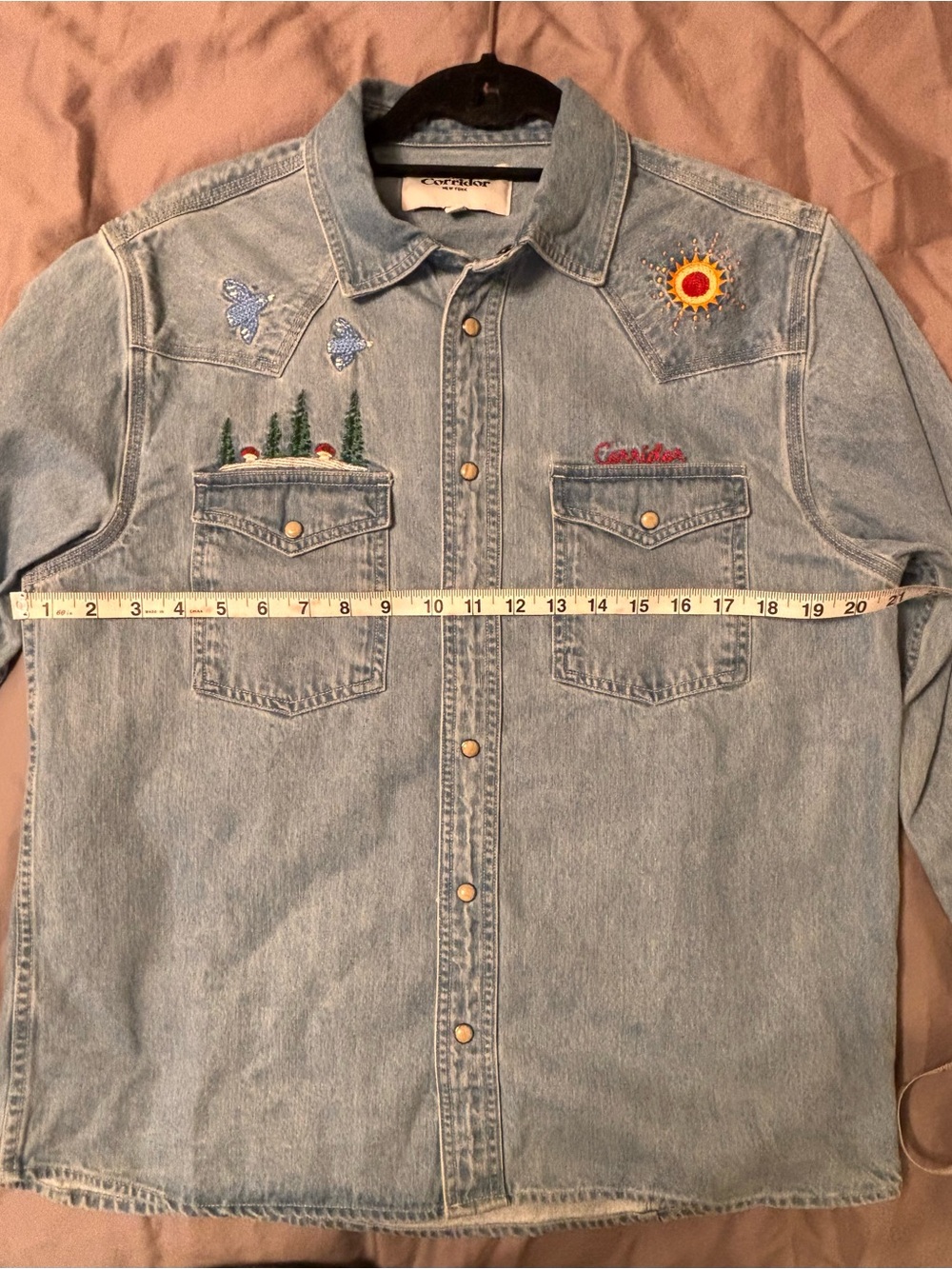 Corridor Sefirot Mountain Embroidered Denim Western Snap Shirt Men’s S - Picture 8 of 16
